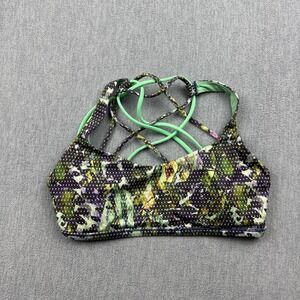 Lululemon Sports Bra Womens 4 Green Floral Free To Be Wild Strappy Yoga Gym Top